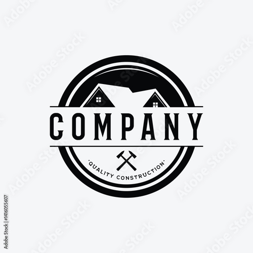 Retro vintage home building construction repair logo template design.