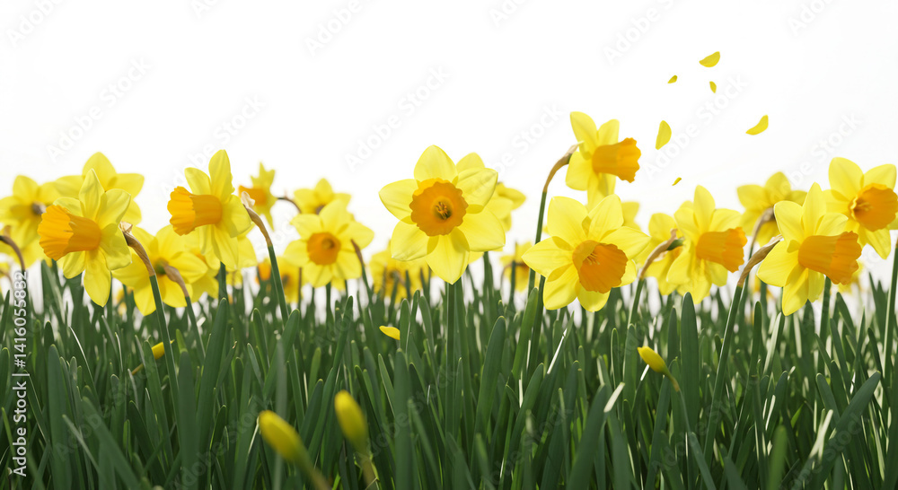 Fototapeta premium A vibrant field of yellow flowers basking in sunlight, evoking a sense of renewal and joy, perfect for capturing the essence of springtime.