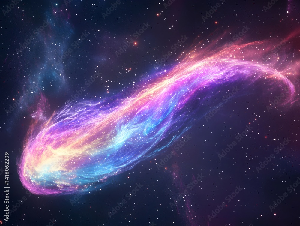 Obraz premium 40. A glowing comet trail creating a fluid abstract design in space