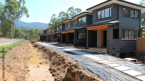 Wallpaper Mural New residential construction project showcasing modern homes along a rural road with natural surroundings Torontodigital.ca
