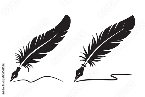 Elegant Black and White Feather Quill and Ink Pen