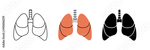 Lungs icon set. Human internal organ anatomy. Vector illustration.