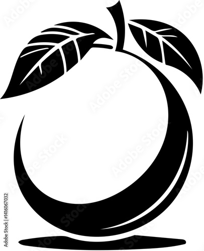 minimalist black and white mango illustration with leaves