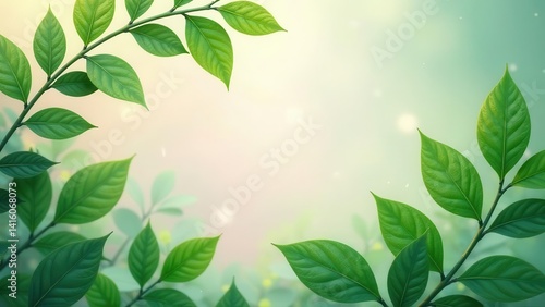 Lush Greenery Vibrant Leaves Frame a Soft, Sunlit Background, Ideal for Relaxation and Nature-Inspired Designs