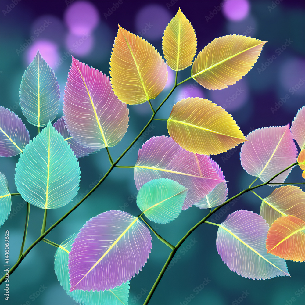 Obraz premium a pastel background with delicate, transparent leaves in soft pinks and greens