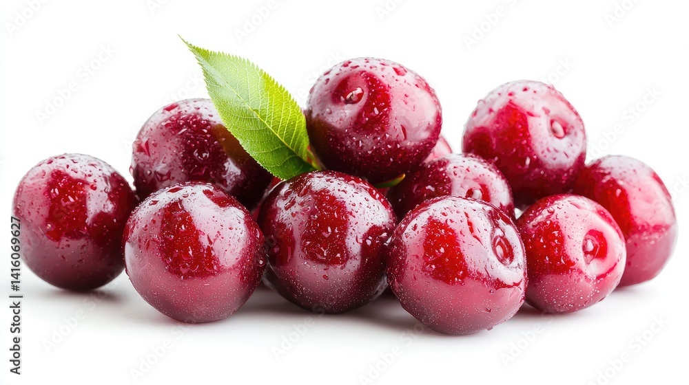 Obraz premium Juicy red cherries fresh fruit still life photography for food blogs and product packaging