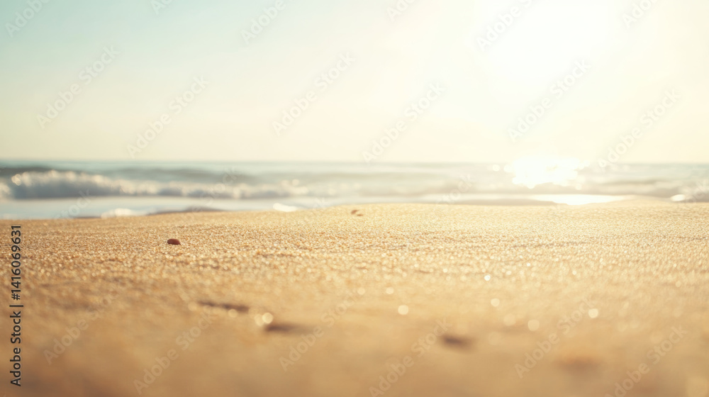Serene Shoreline with Sunlight Hitting Smooth Fine Grains Serene Shoreline with Sunlight Hitting Smooth Fine Grains