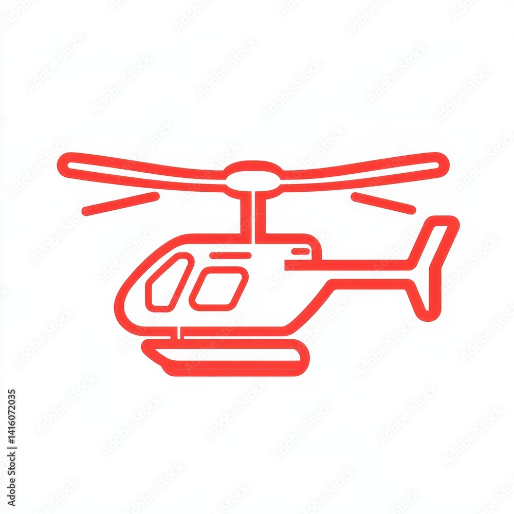 Red Minimalist Helicopter Outline Icon on White Background Red Minimalist Helicopter Outline Icon on White Background