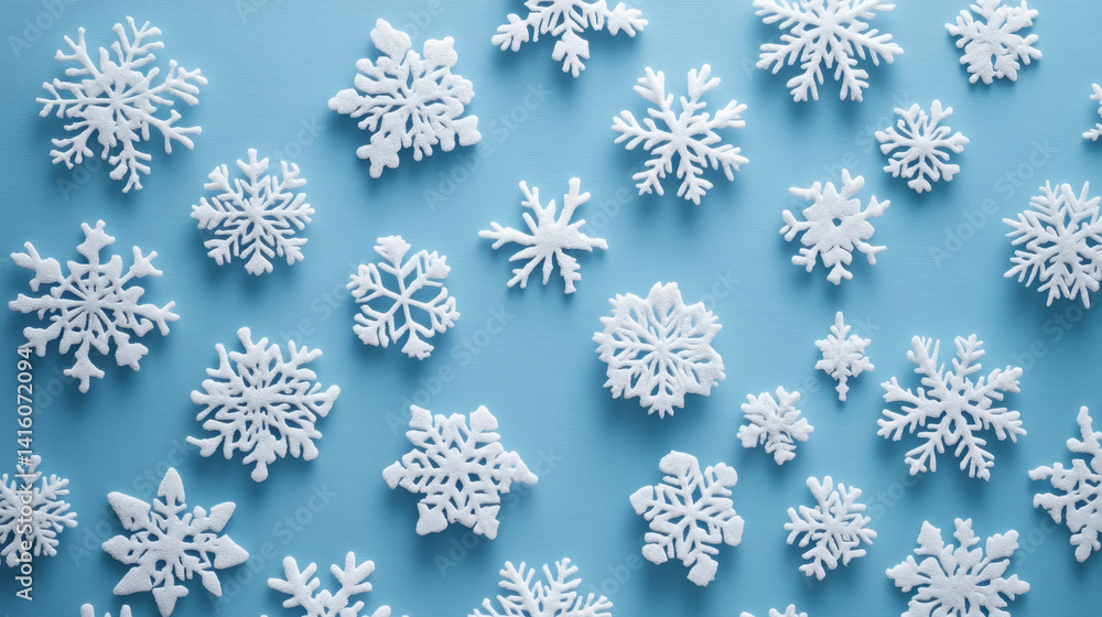 Soft Snowflake Pattern on Sky Blue Background with Intricate White Designs Soft Snowflake Pattern on Sky Blue Background with Intricate White Designs