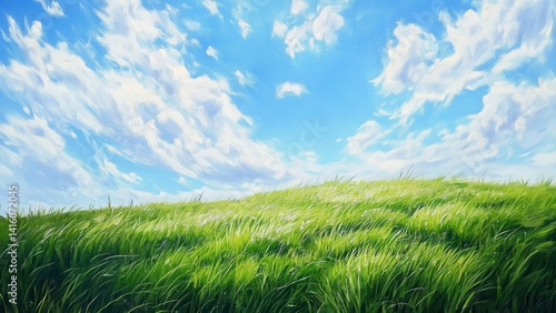 丘と青空の油絵_2