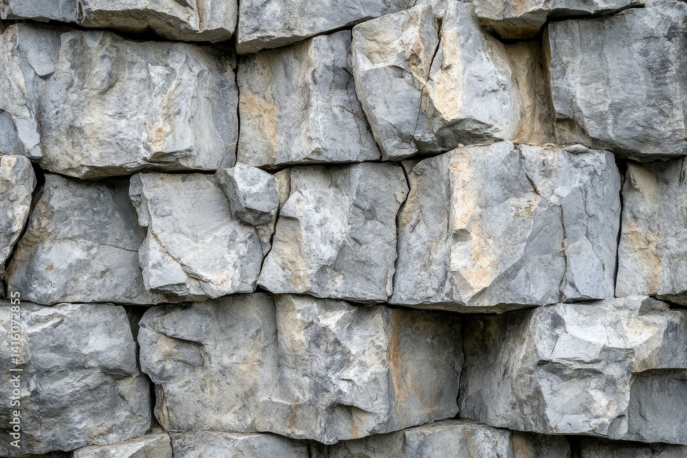 Textured limestone rock formation showcasing various sizes and shapes of stones. with subtle orange lichen patches. set against a natural outdoor background Textured limestone rock formation showcasing various sizes and shapes of stones. with subtle orange lichen patches. set against a natural outdoor background