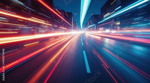 Dynamic light trails on a city street at night.