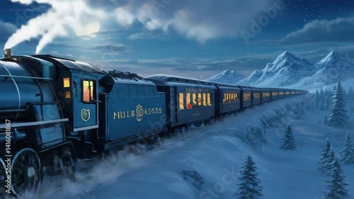 Polar Express Night Journey: A Magical Winter Train Ride Through Snowy Mountains