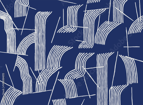 Hand drawn brush lines abstract waterfall pattern, Japanese and ethnic wood carving, engraving texture background, simple graphic for textile, carpet, decoration