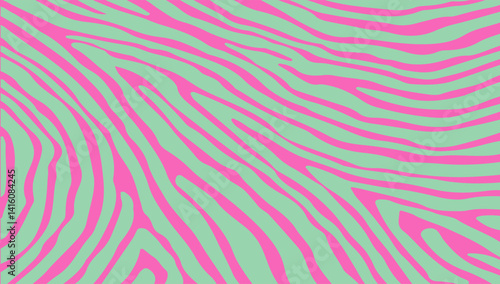 Bright abstract vector illustration with wavy pink and green stripes creating a dynamic, modern, and playful pattern inspired by optical and psychedelic art.