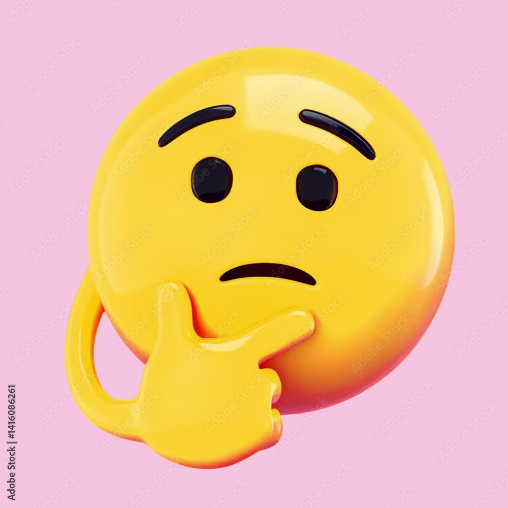 Thoughtful emoji pondering expression animation isolated asset, transparent 4K video, alpha channel, ProRes 4444 Thoughtful emoji pondering expression animation isolated asset, transparent 4K video, alpha channel, ProRes 4444