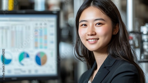 Free Download Portrait of a Smiling Young Asian Woman in a Professional Setting - GFXLoad