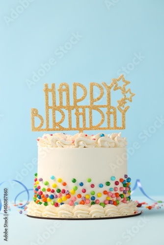 Canvas Print Delicious bento cake with colorful sprinkles, topper and serpentine streamer on