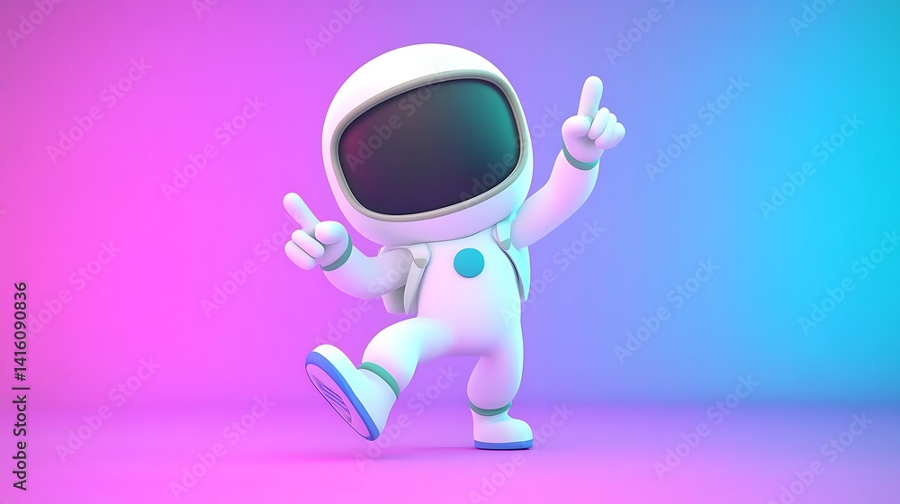 Playful Astronaut Character Dancing Against a Colorful Background Playful Astronaut Character Dancing Against a Colorful Background