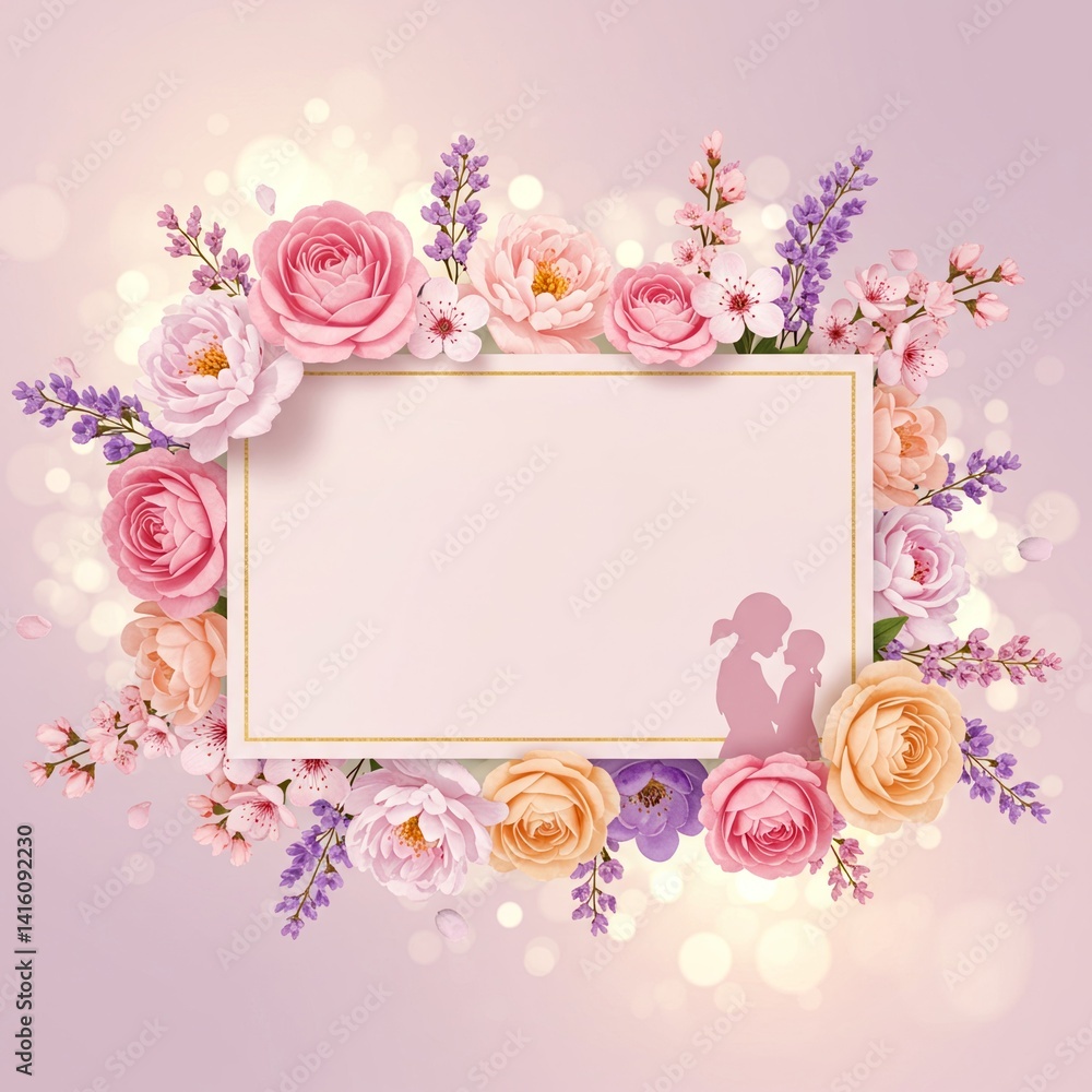 Mother's Day Floral Greeting Card with Pink Roses and Lavender Accents Mother's Day Floral Greeting Card with Pink Roses and Lavender Accents