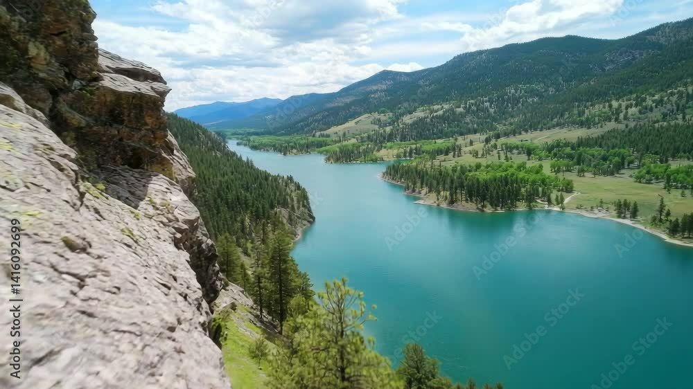 Cliff View Overlooking Mountain Lake Nature Landscape Video Cliff View Overlooking Mountain Lake Nature Landscape Video