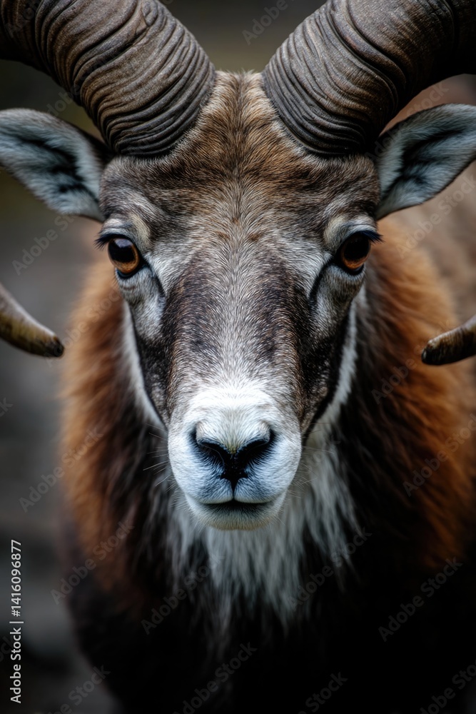 Detailed image of a mouflon sheep, highlighting its distinct characteristics and charm. Detailed image of a mouflon sheep, highlighting its distinct characteristics and charm.