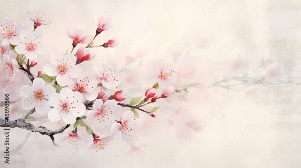 Obraz premium vintage white and pink sakura oil art print background poster decorative painting 