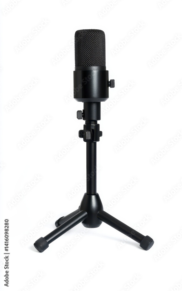 Sleek Black Condenser Microphone on Tripod Stand: Studio-Ready Minimalist Design Sleek Black Condenser Microphone on Tripod Stand: Studio-Ready Minimalist Design