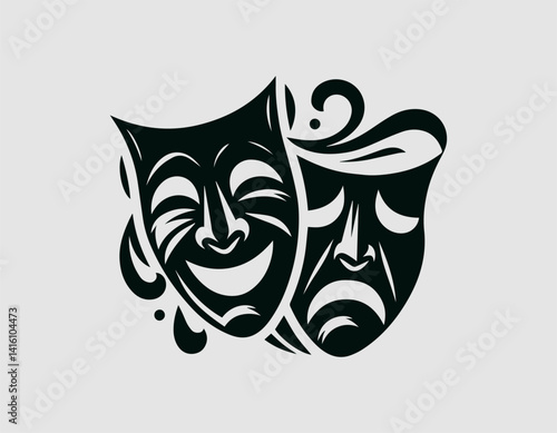 Tragedy and Comedy Masks: Two classic theatre masks representing the duality of human emotions—joy and sorrow. a profound emblem of the performing arts.