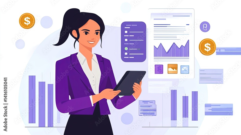 business woman with graphs and charts