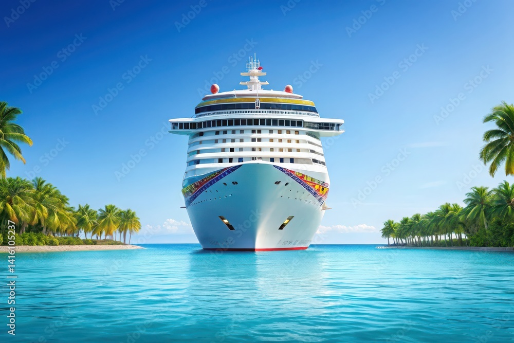 Naklejka premium Cruise ship vacation tropical island paradise travel destination
