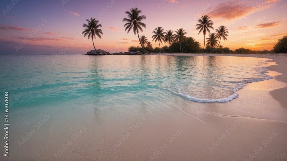 Obraz premium Tropical Sunset Beach with Palm Trees