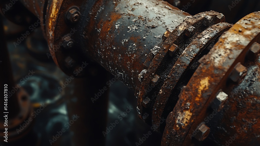 Rusty Industrial Pipe Connection with Bolts and Flange Detail Rusty Industrial Pipe Connection with Bolts and Flange Detail