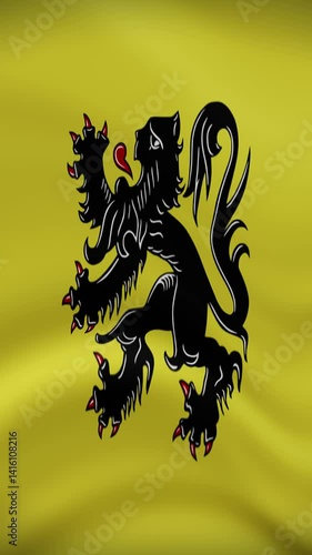 Flanders Waving Flag in Vertical Orientation. Realistic Flag Animation. Seamless Loop Background.