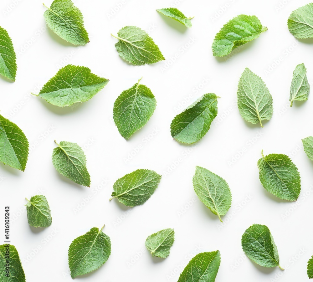 Fresh green leaves pattern on white background Fresh green leaves pattern on white background