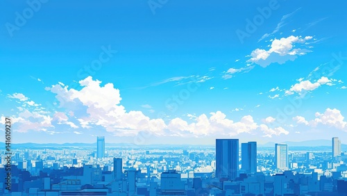 夏空の下に広がる都市の風景_1