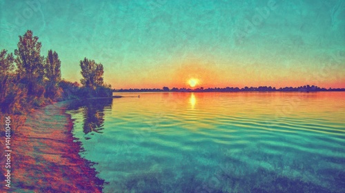 Sunset Serenity: Lakeside Tranquility at Golden Hour