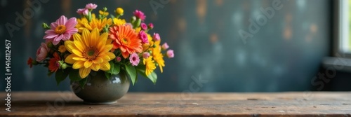 Wallpaper Mural A colorful spring floral arrangement on a reclaimed wood table with a single bright lamp bulb, lamp bulb, wooden table, colorful Torontodigital.ca