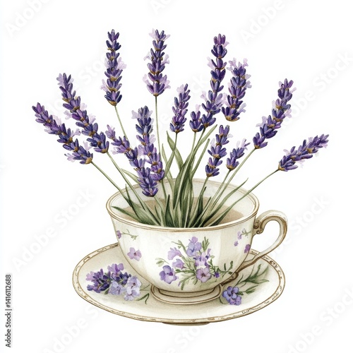 Delicate lavender sprigs in a teacup