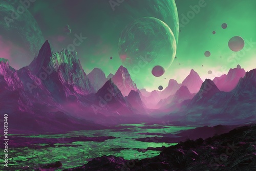 Surreal Alien Planet: Floating Mountains, Luminous Lakes, and Purple Skies