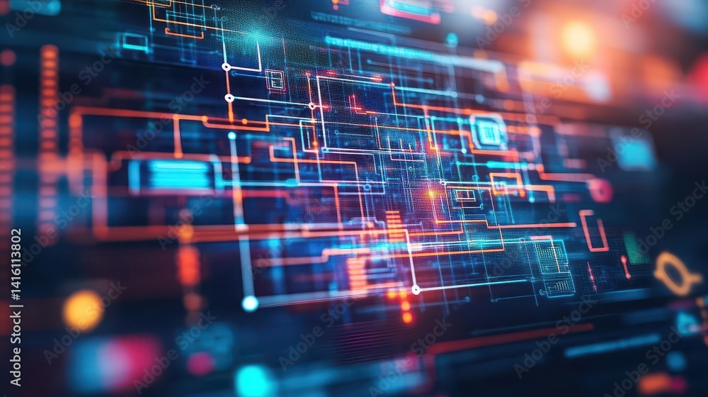Fototapeta premium Automation system structure on virtual screen Smart manufacturing technology and internet of things concept