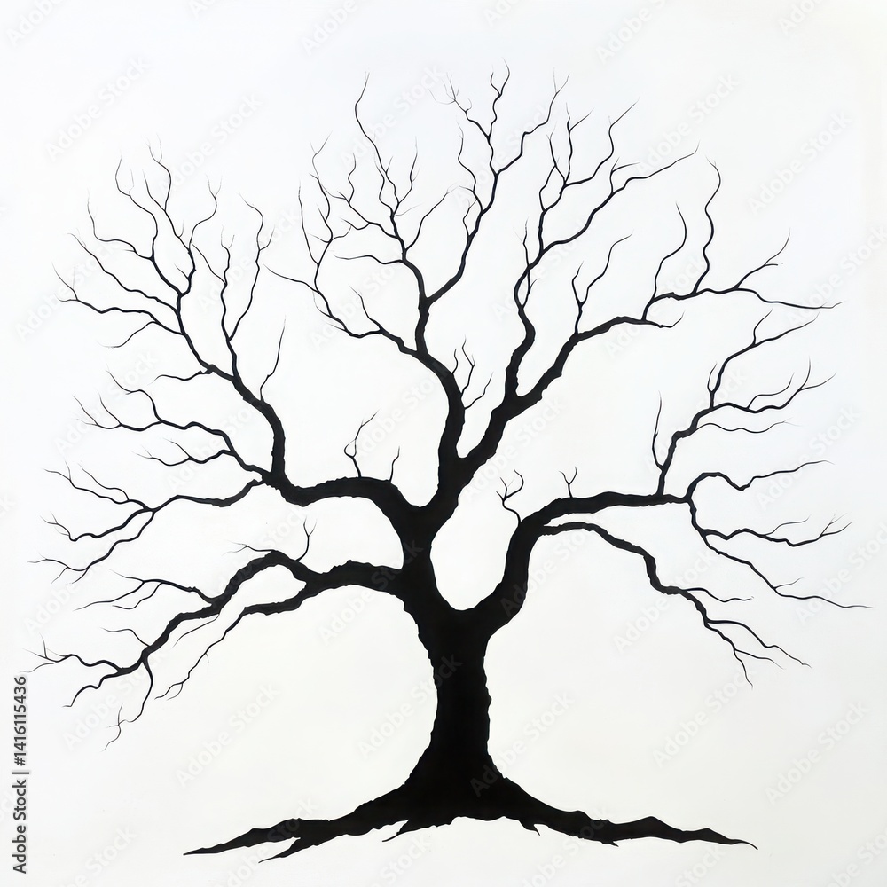 Fototapeta premium Silhouette of leafless tree artwork on white background