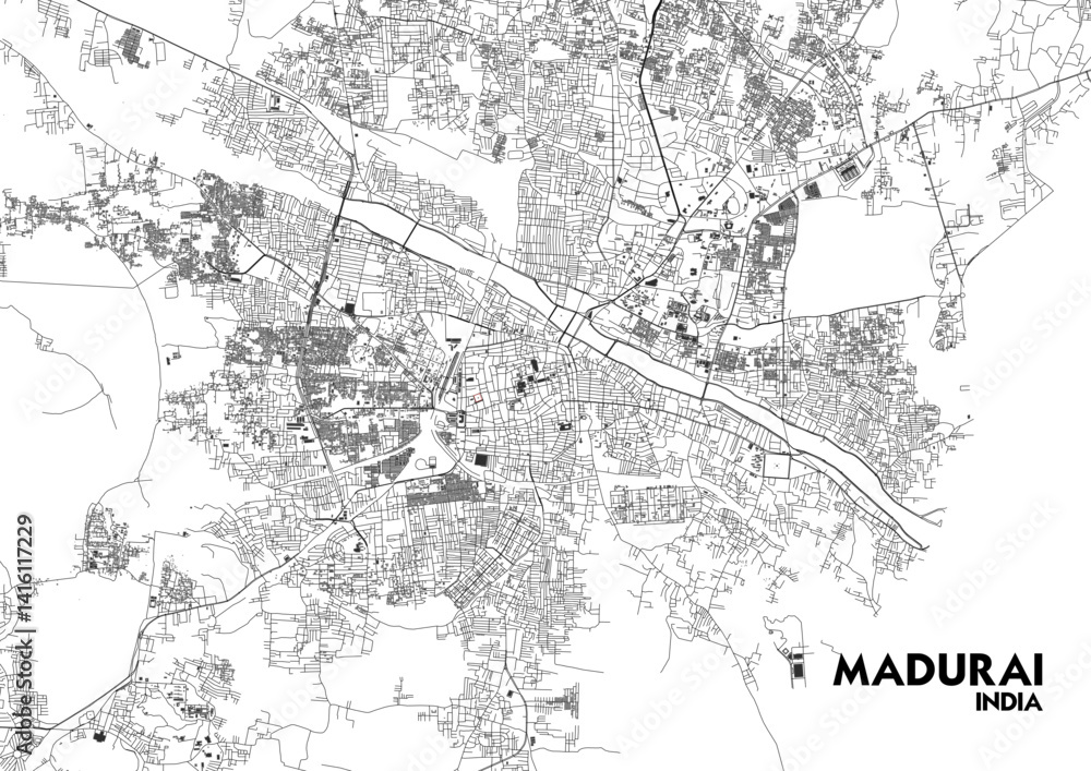 vector map of highway in madurai, india with black and white theme colors detail vector map of highway in madurai, india with black and white theme colors detail
