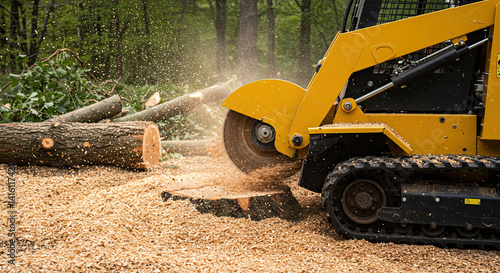 Stump grinder machine removing tree stump forestry wood chips equipment