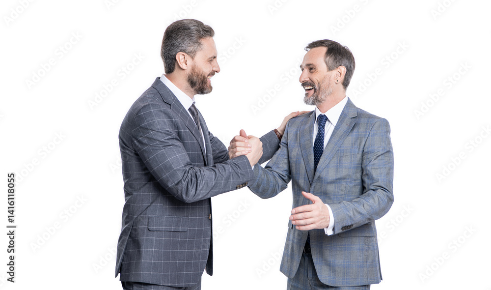 two businessmen handshaking after contract deal. successful agreement in business deal. businessmen dealing isolated on white. partnership success. business deal. merger and acquisition two businessmen handshaking after contract deal. successful agreement in business deal. businessmen dealing isolated on white. partnership success. business deal. merger and acquisition