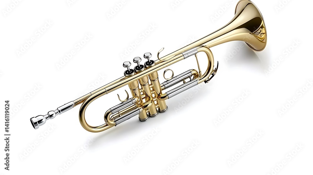 Obraz premium Elegant Brass Trumpet on White Background for Music Lovers