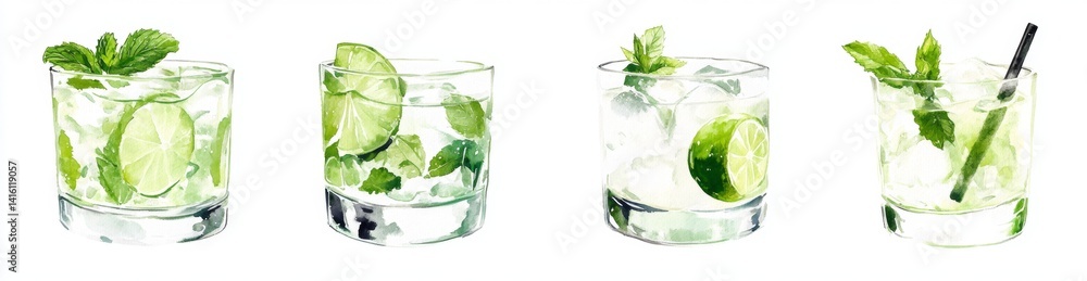 Refreshing cocktails with lime and mint Refreshing cocktails with lime and mint