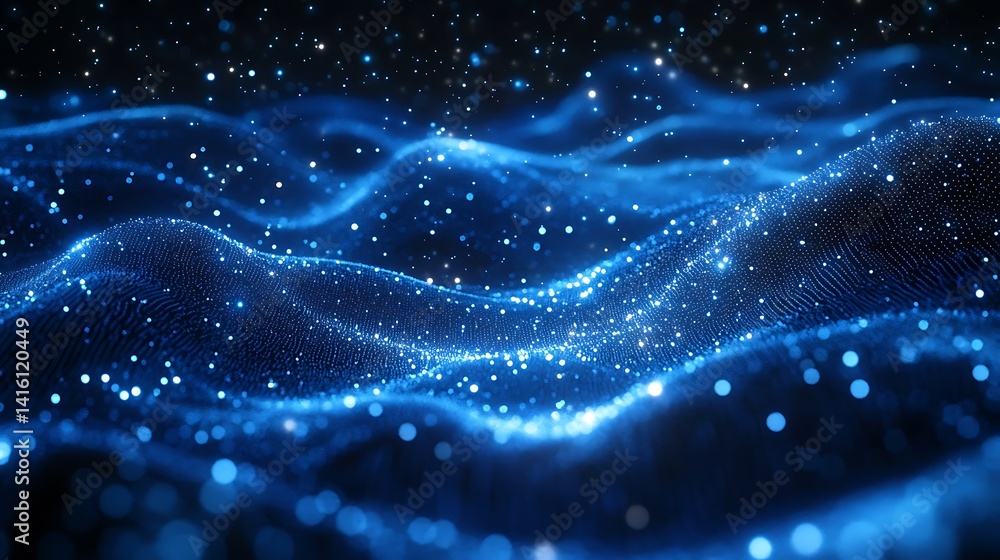 Abstract Digital Network with Glowing Blue Nodes particles wave Abstract Digital Network with Glowing Blue Nodes particles wave