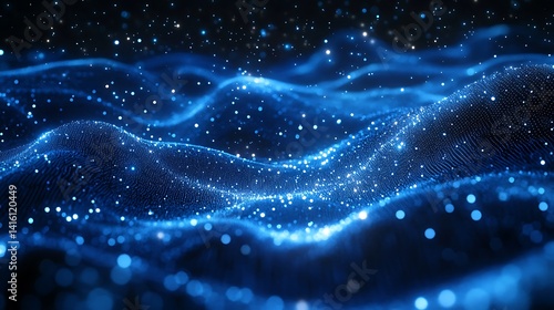 Abstract Digital Network with Glowing Blue Nodes particles wave