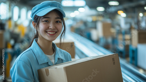 物流倉庫で働く女性